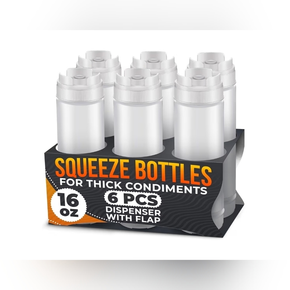 Set of 6 Condiment Squeeze Bottles 16oz – Clear Sauce Bottles